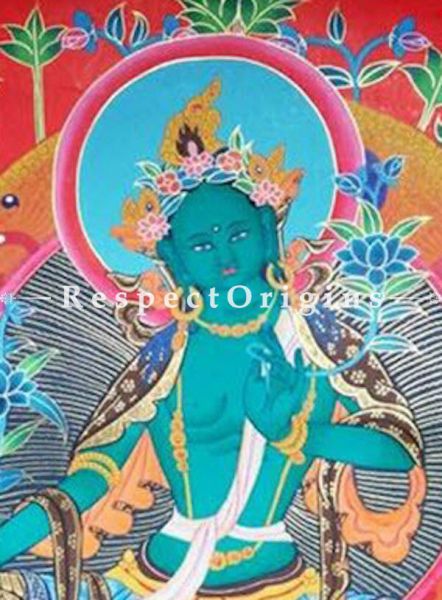 Green Tara Dolma Thangka Buddhist Traditional Painting Wall Art; 20x15 in On Canvas;