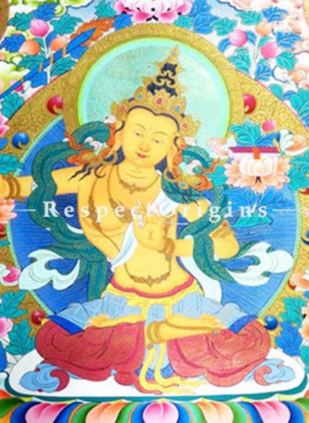 Manjusree Thangka Painting in 22x18 in On Canvas; Buddhist Traditional Painting Wall Art