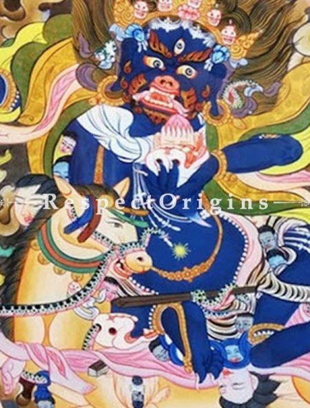 Palden Lhamo Thangka Painting in 22x18 in On Canvas; Buddhist Traditional Painting Wall Art