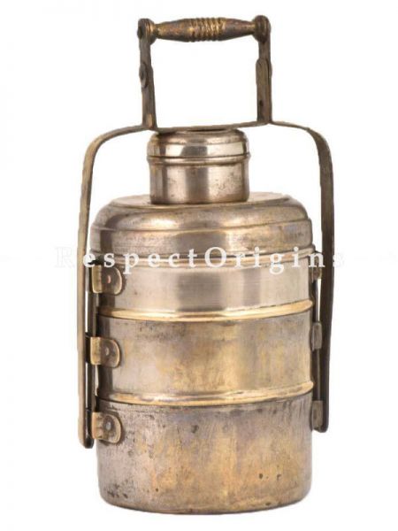 Buy Picnic or Lunch Box With 3 boxes in Brass With detachable holder At u602075863_New_db.com