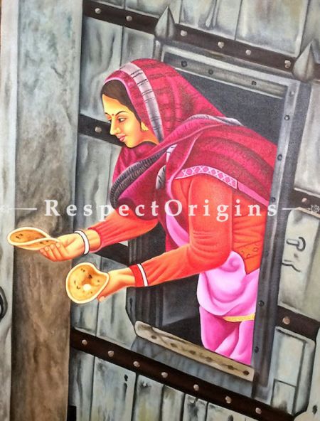 Women and Cow; 36x48 in; Acrylic Painting On Canvas;