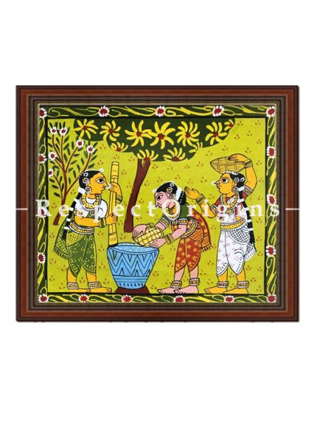 Vibrant Cheriyal Framed Tribal Art Paintings Set of 4. Acrylic on Canvas.