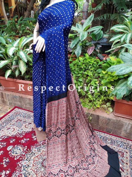 Dark Blue & Beige Bandhani Gajji Semi Silk Saree with Running Blouse ; u602075863_New_db.com