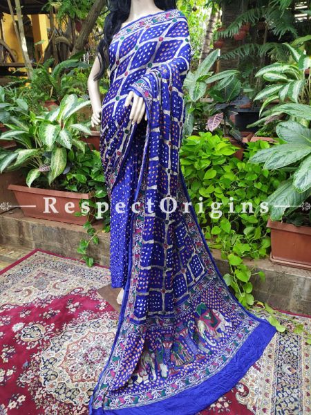 Violet Blue Gaji Bandhej Handloom Silk Saree with Running Blouse; com