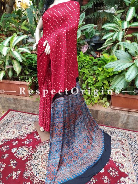 Bandhani Gajji Red & Blue Semi Silk Saree with Running Blouse ; u602075863_New_db.com