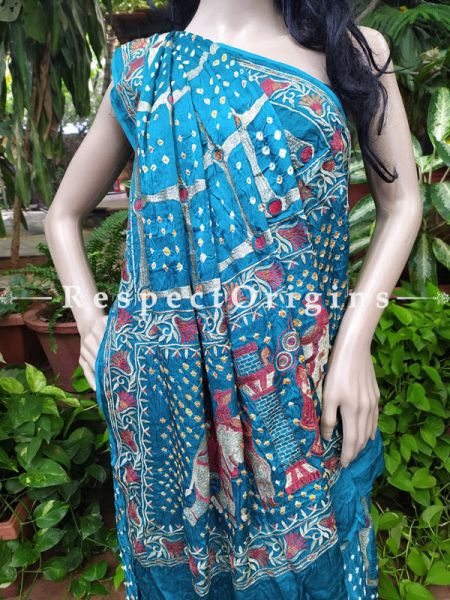 Gaji Silk Saree Bandhej; Blue; with Running Blouse; com