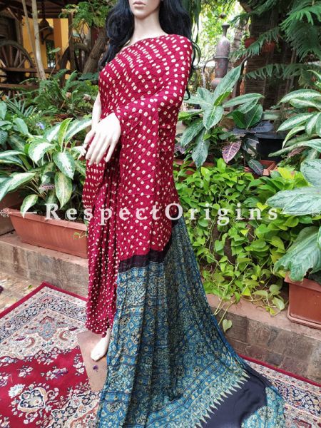 Bandhani Gajji Semi Silk Saree with Running Blouse in Red & Blue ; u602075863_New_db.com