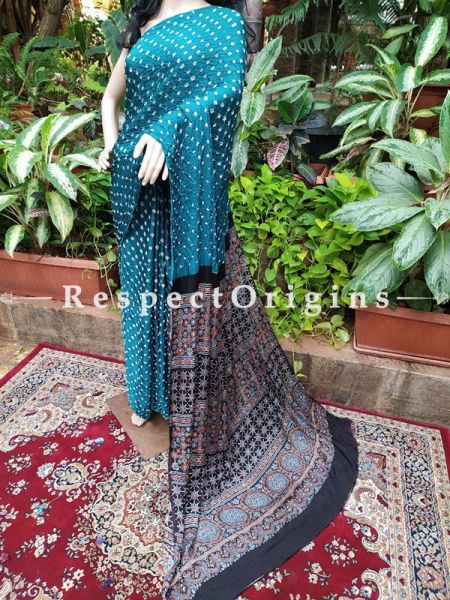 Bandhani Gajji Semi Silk Saree in Blue & Beige with Running Blouse ; u602075863_New_db.com