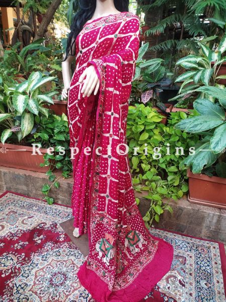 Red Gaji Bandhej Handloom Silk Saree with Running Blouse; com