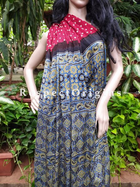 Red & Blue Bandhani Gajji Semi Silk Saree with Running Blouse ; com