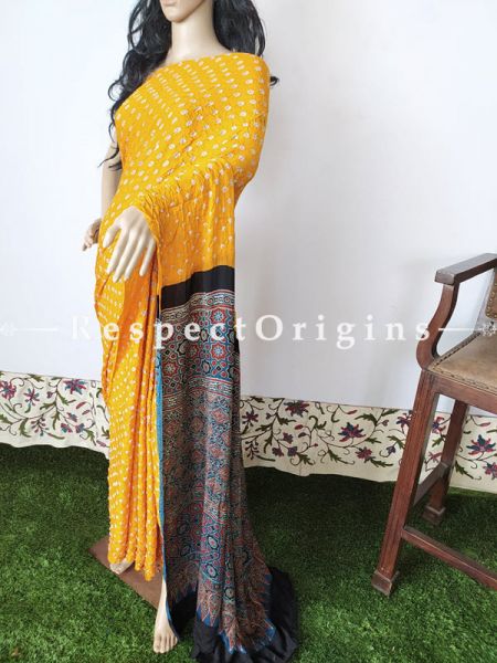 Bandhani Gajji Semi Silk Saree with Running Blouse in Mustard; com