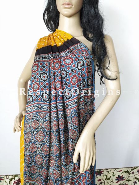 Bandhani Gajji Semi Silk Saree with Running Blouse in Mustard; com