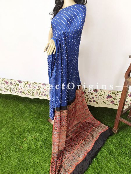Blue & Beige Bandhani Gajji Semi Silk Saree with Running Blouse ; com
