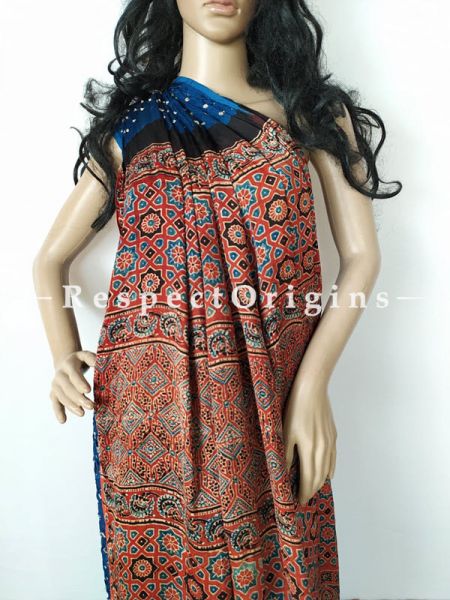 Blue & Beige Bandhani Gajji Semi Silk Saree with Running Blouse ; com