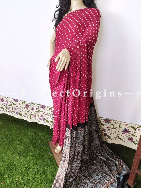 Red & Black Bandhani Gajji Semi Silk Saree with Running Blouse ; com