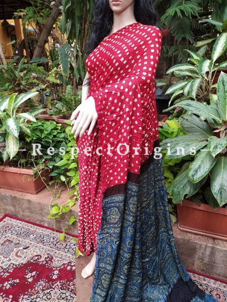 Red & Dark Blue Bandhani Gajji Semi Silk Saree with Running Blouse ; u602075863_New_db.com