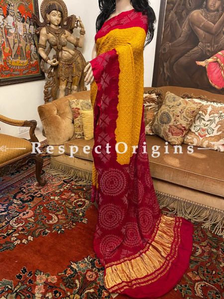 Yellow with Deep Red Bandhej  Georgette Designer Formal Ready-to-Wear Saree; u602075863_New_db.com