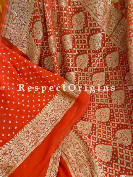 Lovely Orange with Gold Handloom Bandhej Georgette Saree with Running Blouse; u602075863_New_db.com