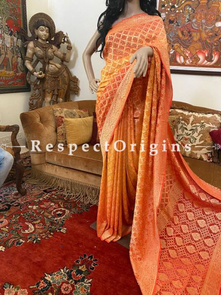 Lovely Orange with Gold Handloom Bandhej Georgette Saree with Running Blouse; u602075863_New_db.com