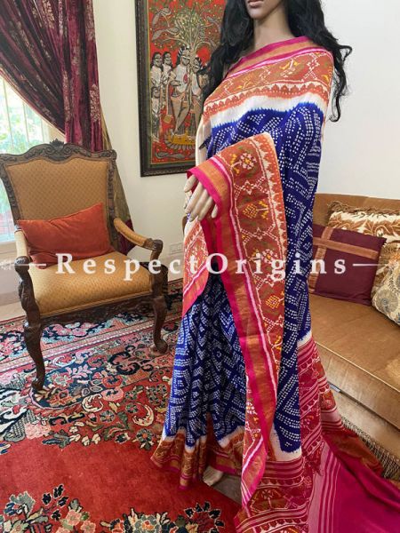 Magnificent Blue with Pink Border Handloom Bandhej Tye and Dye Georgette Saree with Running Blouse; u602075863_New_db.com