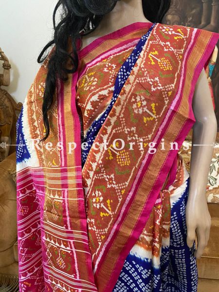 Magnificent Blue with Pink Border Handloom Bandhej Tye and Dye Georgette Saree with Running Blouse; u602075863_New_db.com