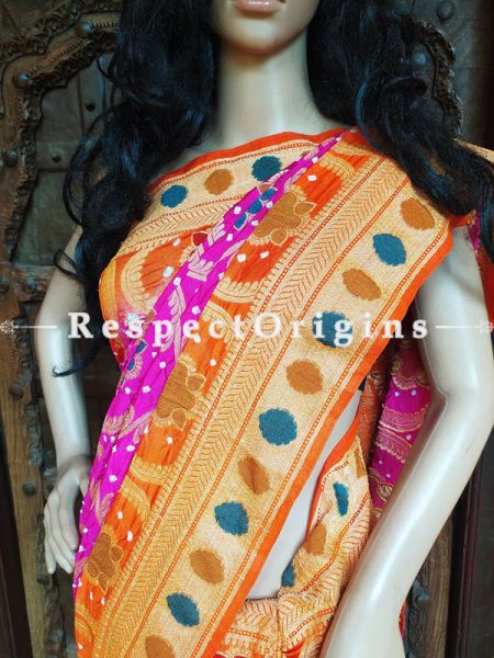  Magnificent Orange and Pink Handloom Bandhej Gaji Silk Saree with Running Blouse; u602075863_New_db.com