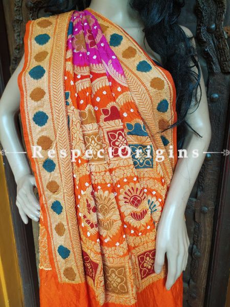  Magnificent Orange and Pink Handloom Bandhej Gaji Silk Saree with Running Blouse; u602075863_New_db.com