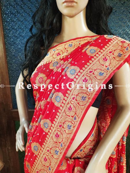 Vibrant Red Handloom Bandhej Gaji Silk Saree with Running Blouse; u602075863_New_db.com