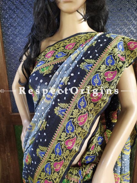  Magnificent Gray and Dark Black Handloom Bandhej Gaji Silk Saree with Running Blouse; u602075863_New_db.com
