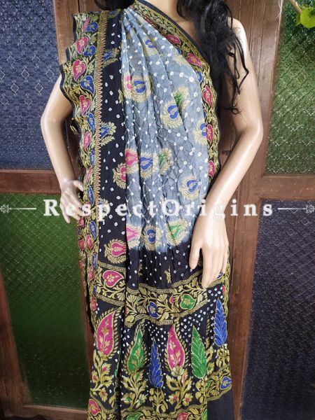  Magnificent Gray and Dark Black Handloom Bandhej Gaji Silk Saree with Running Blouse; u602075863_New_db.com