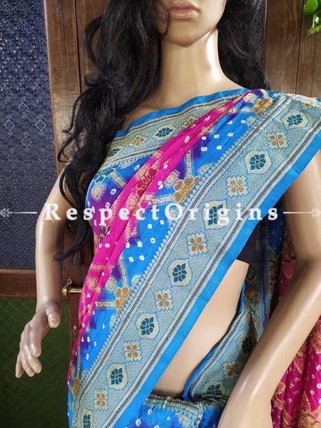  Magnificent Pink and Blue Handloom Bandhej Gaji Silk Saree with Running Blouse; u602075863_New_db.com