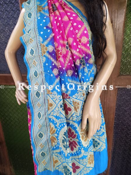  Magnificent Pink and Blue Handloom Bandhej Gaji Silk Saree with Running Blouse; u602075863_New_db.com