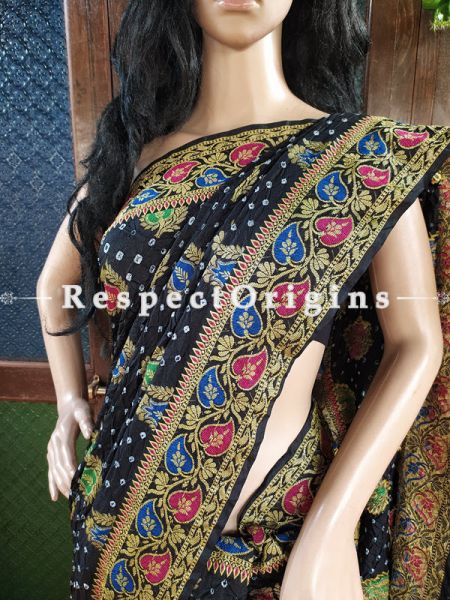  Magnificent Black Handloom Bandhej Gaji Silk Saree with Running Blouse; u602075863_New_db.com