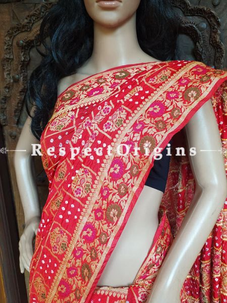  Magnificent Pink Handloom Bandhej Gaji Silk Saree with Running Blouse; u602075863_New_db.com