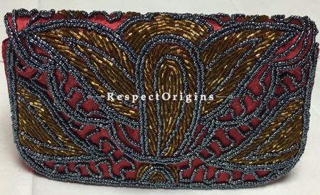Buy Maroon Satin Clutch; Beadwork at u602075863_New_db.com