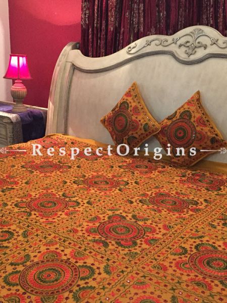 Buy Orange Grandeur in Mirror work; Cotton Bedspread; 2 Pillow Cases included; 85x103 in At u602075863_New_db.com