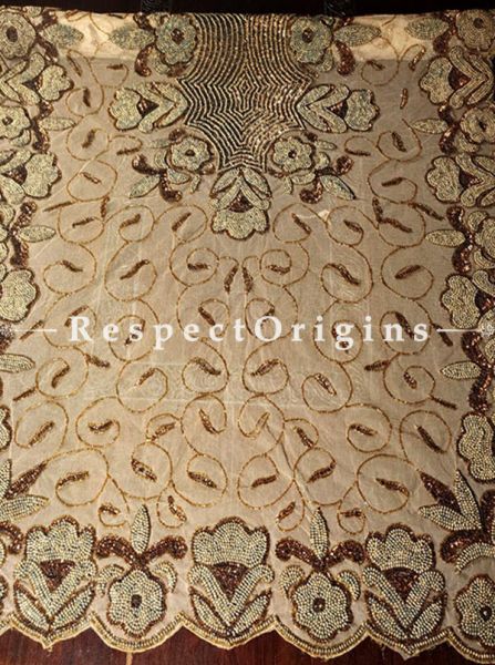 Buy Handcrafted Table Cover, Cream base net with beadwork and golden embroidery, 83x39 in At com