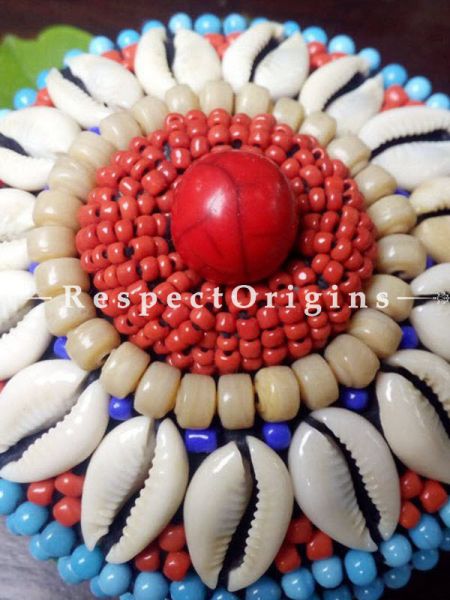 Blue and red Jewellery Box With Beads and Sea Shells; Ladakhi Beaded Container; u602075863_New_db.com