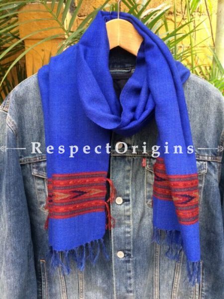 Men's Kullu Muffler; Blue Handloom Pure Wool
