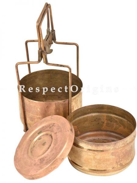Buy Brass Picnic or Tiffin Carrier with 2 boxes With detachable holder At u602075863_New_db.com
