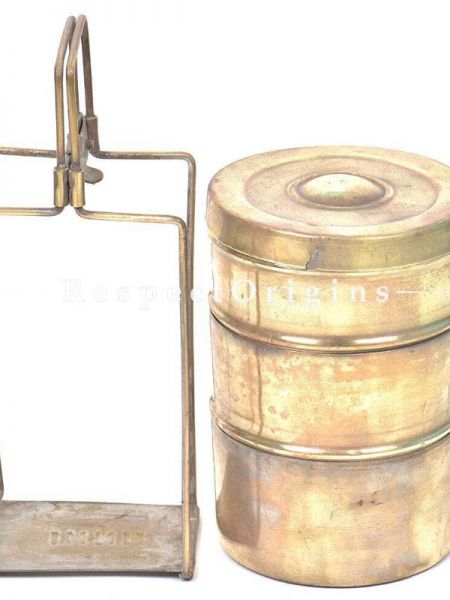 Buy Brass Picnic or Tiffin Carrier with 3 Boxes and detachable Handle At u602075863_New_db.com