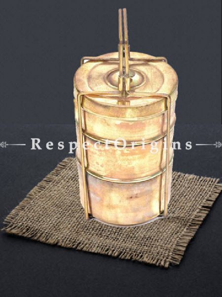 Buy Brass Picnic or Tiffin Carrier with 3 Boxes and detachable Handle At u602075863_New_db.com