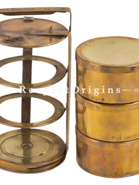 Buy Brass Picnic or Tiffin Carrier with 3 boxes With detachable holder At u602075863_New_db.com