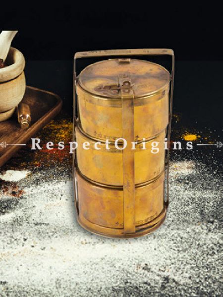 Buy Brass Picnic or Tiffin Carrier with 3 boxes With detachable holder At u602075863_New_db.com