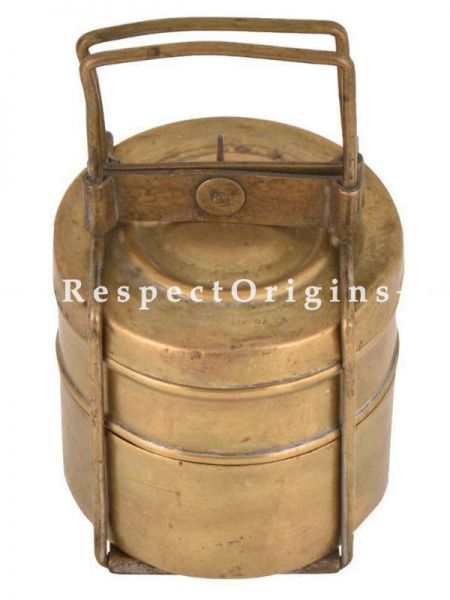 Buy Brass Picnic or Tiffin Carrier with 2 boxes With detachable holder At u602075863_New_db.com