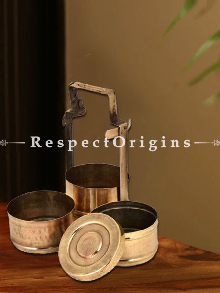 Buy Picnic or Lunch Box With 3 boxes in Brass With detachable holder At u602075863_New_db.com