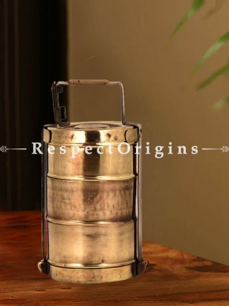 Buy Picnic or Lunch Box With 3 boxes in Brass With detachable holder At u602075863_New_db.com