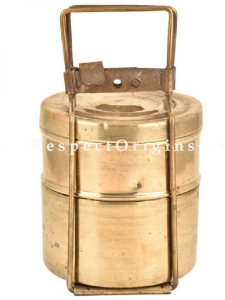 Buy Picnic or Lunch Box With 2 boxes in Brass With detachable holder At u602075863_New_db.com