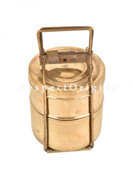 Buy Picnic or Lunch Box With 2 boxes in Brass With detachable holder At u602075863_New_db.com