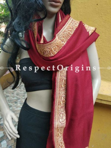 Buy Bridal Tilla Silver Embroidery Kashmiri Ladies Pashmina Shawl, 80x36 in At RespectOriigns.com